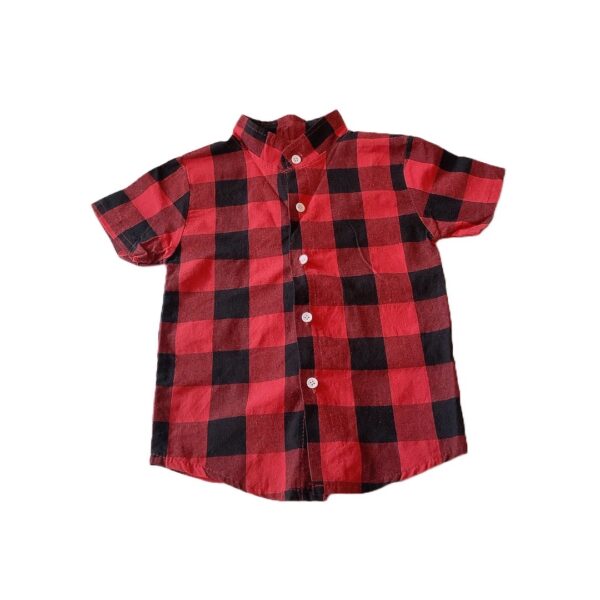 紅色格紋短袖男童襯衫(12) NT$89
