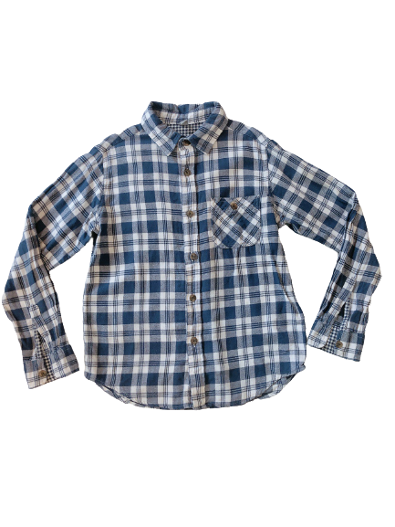 《UNIQLO》法蘭絨藍白格紋長袖男童襯衫(140) NT$149