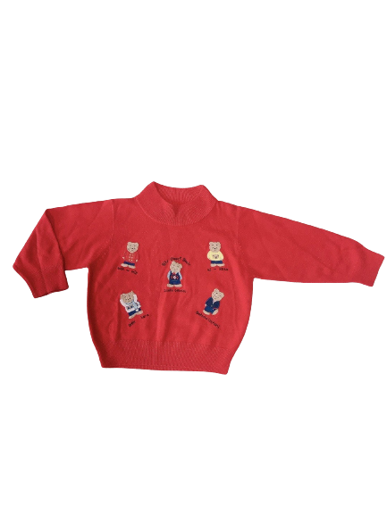 【聖誕風格】紅色熊熊圖案矮領薄針織兒童毛衣(100) NT$59