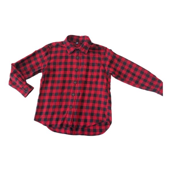 【聖誕風格】《UNIQLO》法蘭絨紅黑格紋長袖男童襯衫(120) NT$149