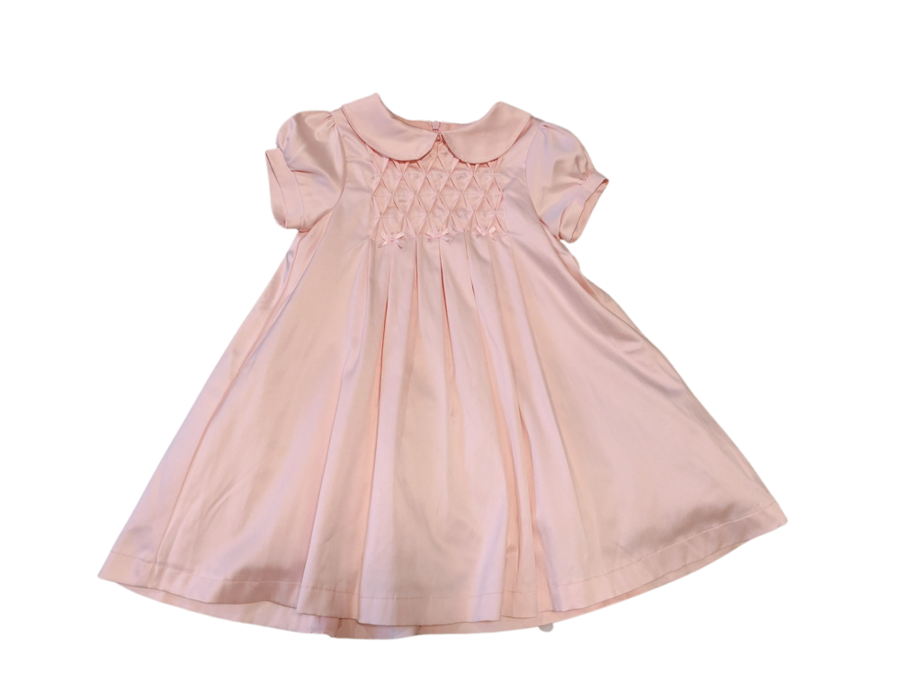 絲綢緞面粉紅短袖女童洋裝(4)(100)