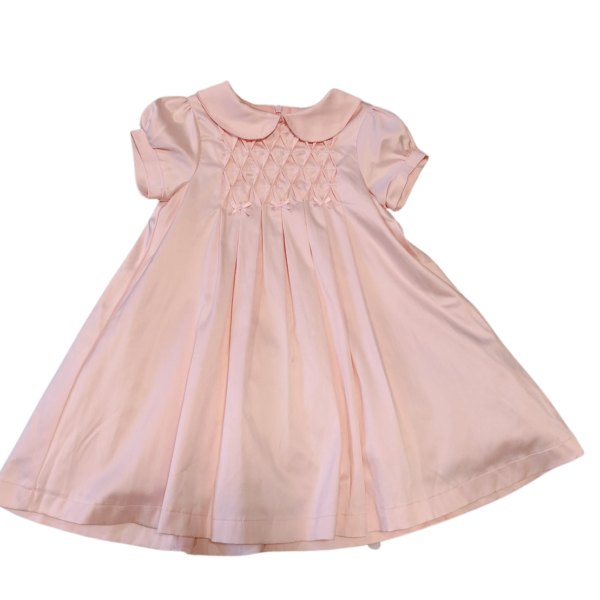 絲綢緞面粉紅短袖洋裝(4)(100)
