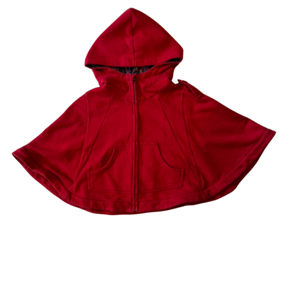 《COZIE》紅色舖綿格紋連帽斗篷(S)(約100公分)