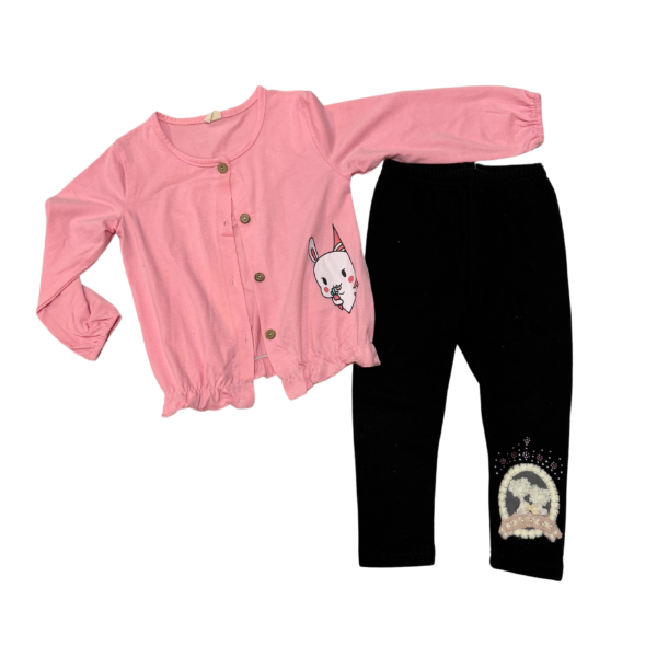 粉紅兔兔薄長袖外套&黑色亮片毛線樹舖綿長褲(7)
