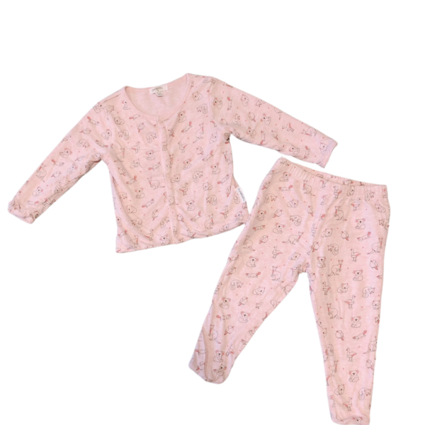二手童裝《Purebaby》澳洲有機綿粉紅薄長袖套裝二件組(6-12M)