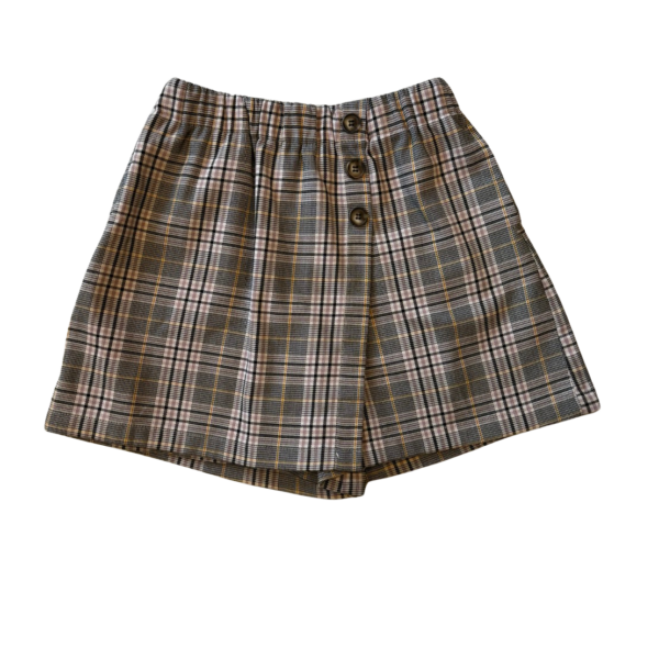 《NET》棕色格紋鈕扣造型鬆緊褲裙(130)