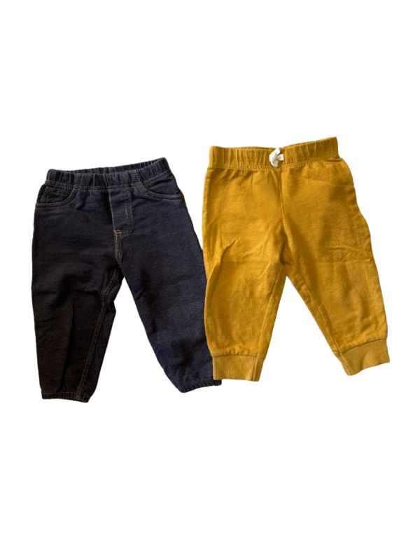《Carter's》棉質黃色及牛仔造型長褲二件組(12M)