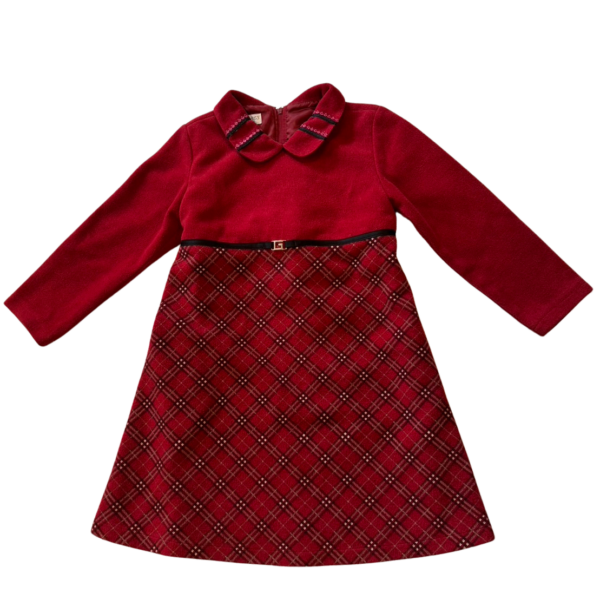 韓國SPELLA紅色毛料長袖綁帶洋裝(9)(適合100-110公分)
