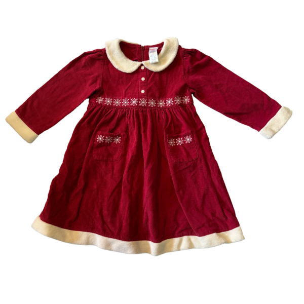 《GYMBOREE》聖誕紅色燈芯絨雪花洋裝(5T)(110公分)