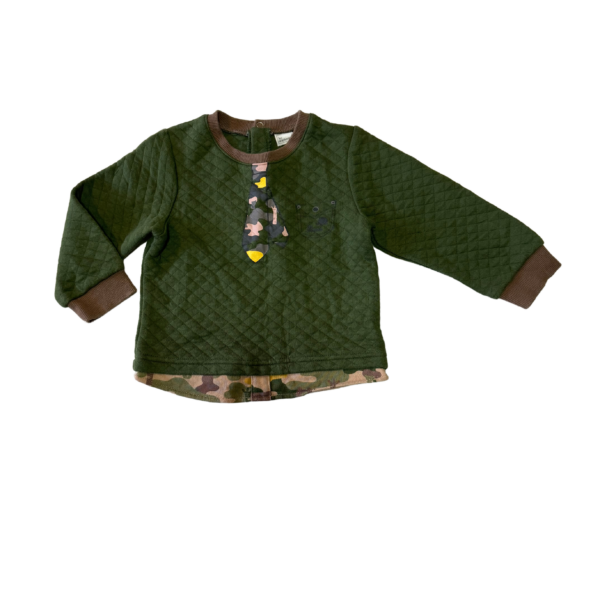 《麗嬰房》綠色迷彩假兩件棉質長袖上衣(90)