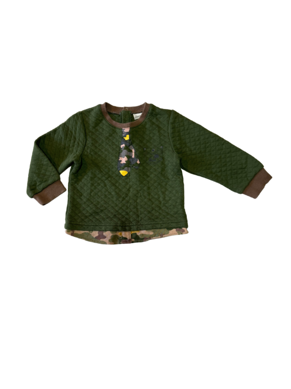 《麗嬰房》綠色迷彩假兩件棉質長袖上衣(90)