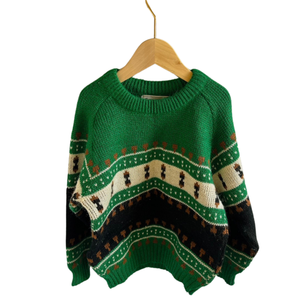 聖誕風綠色毛線長袖上衣(12)(130公分)