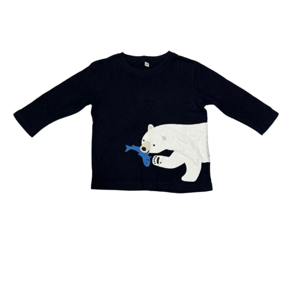 《無印良品》深藍色北極熊吃魚長袖上衣(90)