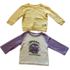 《千趣會》日牌鵝黃色小熊毛圈布長袖上衣&紫白撞色綿長袖上衣(90)