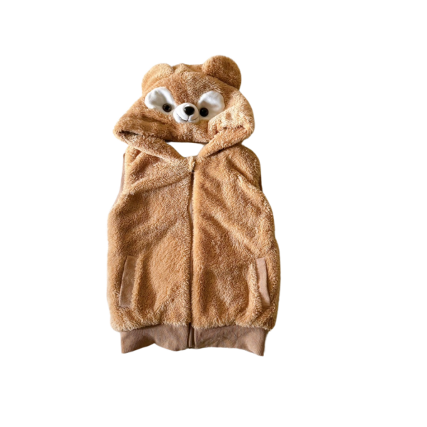 黃色熊熊毛絨保暖兒童連帽背心(120)