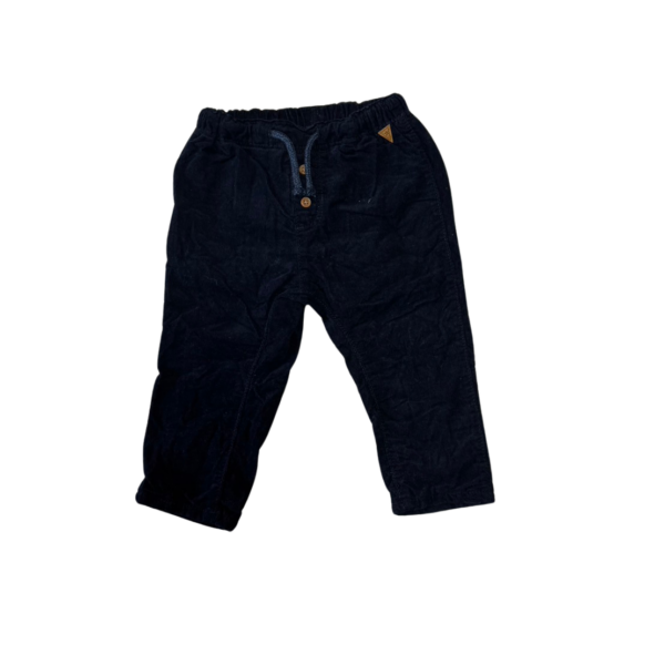 《H&M童裝》深藍薄絨布造型長褲(9-12M)(80公分)