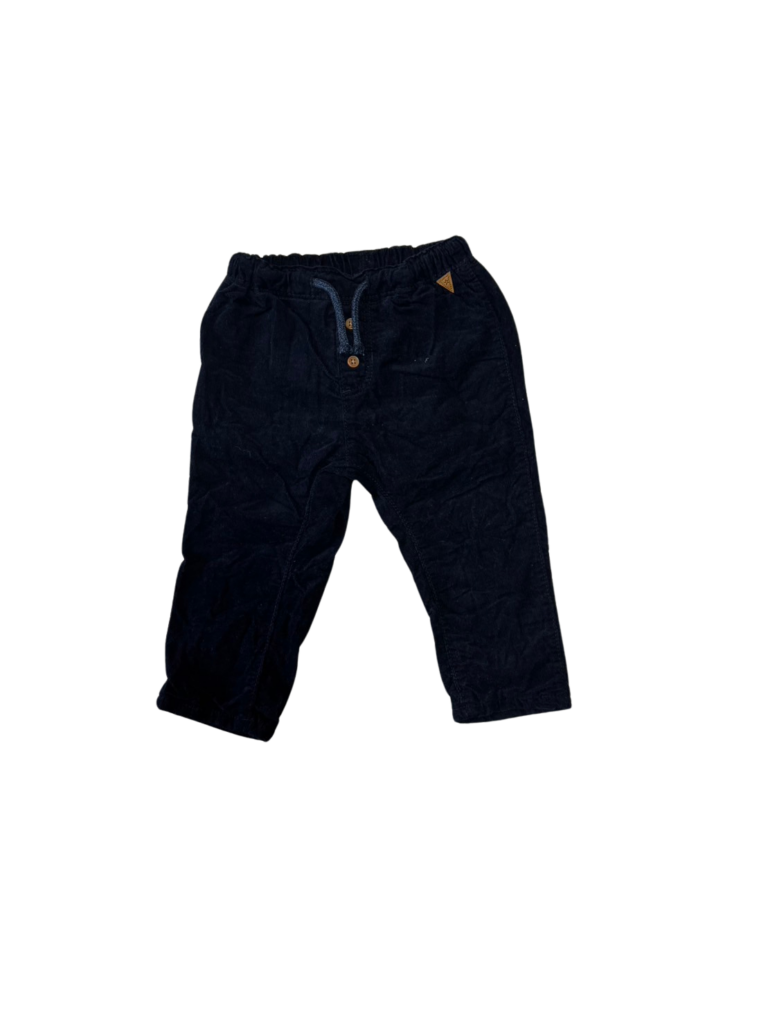 《H&M童裝》深藍薄絨布造型長褲(9-12M)(80公分)