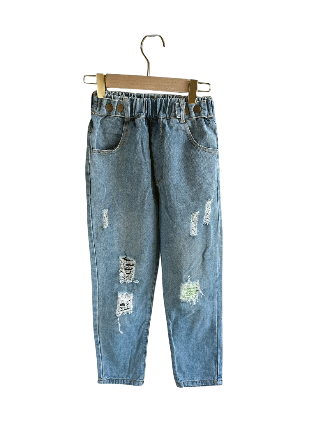 淺藍破洞造型兒童牛仔褲(140)