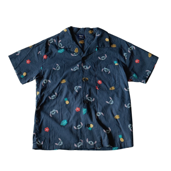 NET童裝 深藍色史迪奇夏威夷襯衫(120公分)