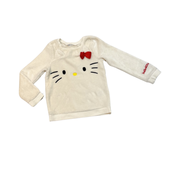 《H&M》白色刷毛Kitty立體耳朵女童長袖上衣(110-116)