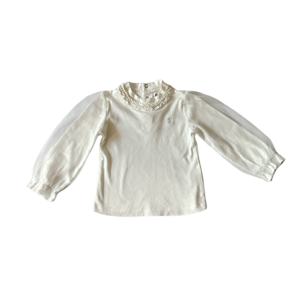Roberta di Camerina諾貝達白色棉質珍珠造型紗袖長袖上衣(85)