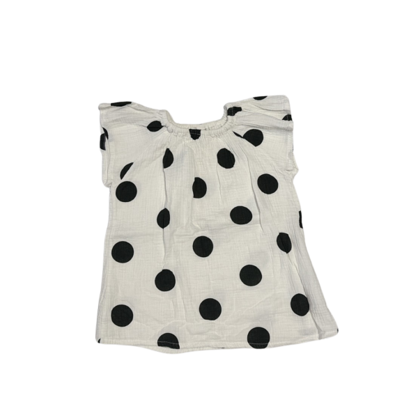 黑白點點圖案棉質女童短袖寬鬆長版上衣(17)(130-140公分)