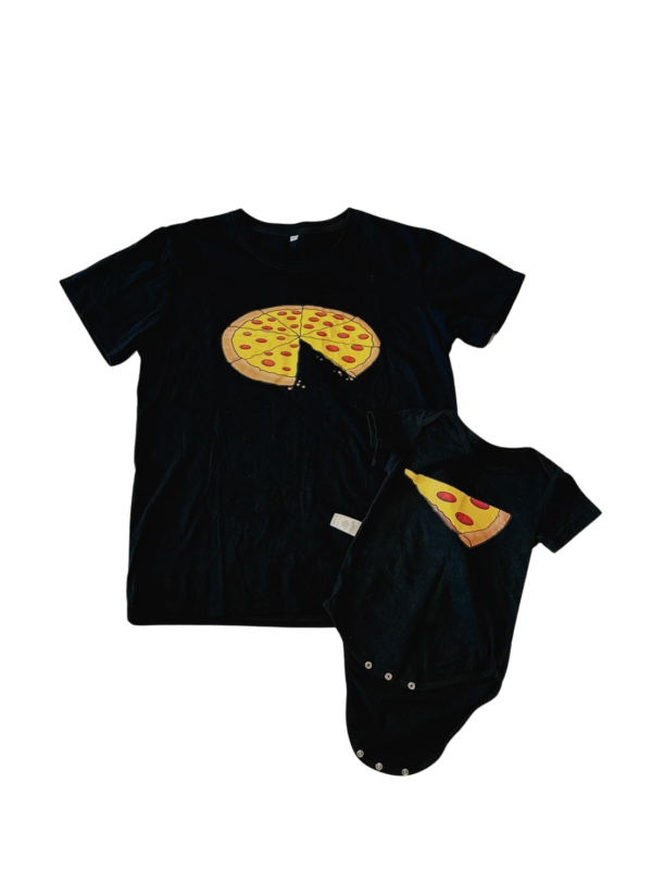 Pizza親子裝 黑色包屁衣(9M)大人短袖上衣(L)二件組