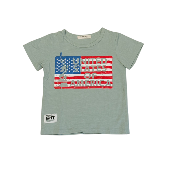藍綠色美國國旗造型短袖男童上衣(9)(100公分)