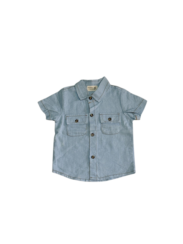 淺藍薄短袖男童襯衫(3)(85公分)