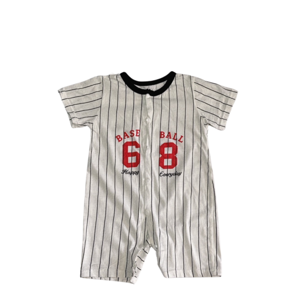 白色條紋棒球連身衣 包屁衣(90)