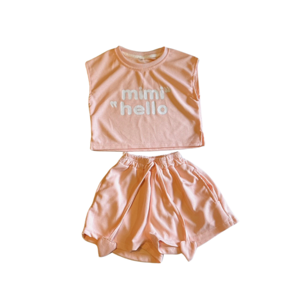 粉色寬版短上衣薄女童無袖套裝二件組(110)