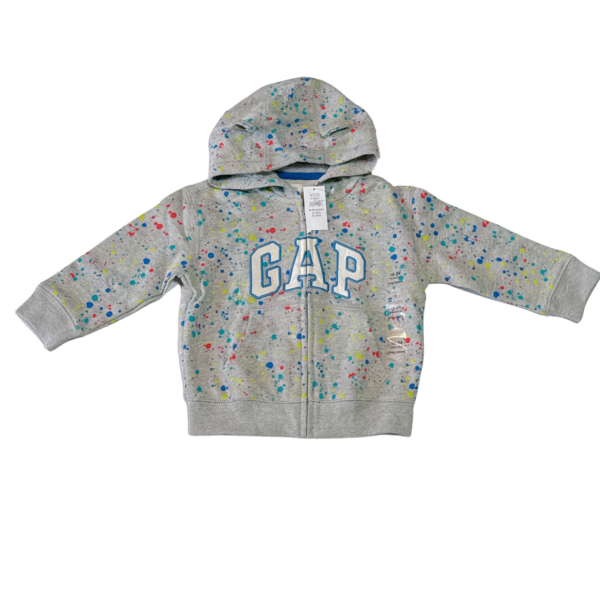 全新GAP Logo連帽童裝外套 灰色彩色圖點毛圈布外套(18-24M)