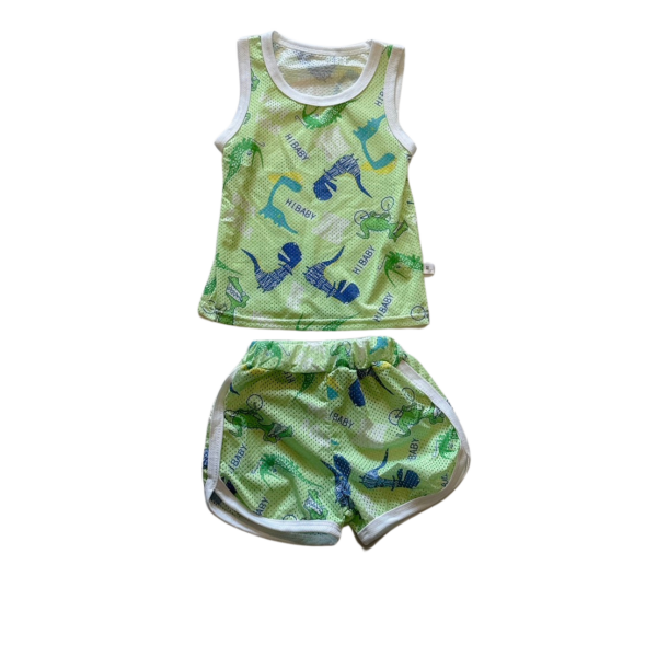 綠色恐龍網狀洞洞兒童背心套裝組(80)