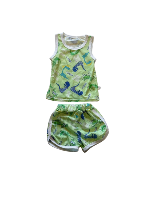 綠色恐龍網狀洞洞兒童背心套裝組(80)