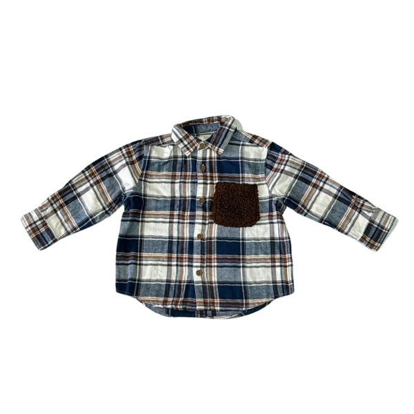 NET童裝法蘭絨藍咖格紋長袖襯衫(12-18M)