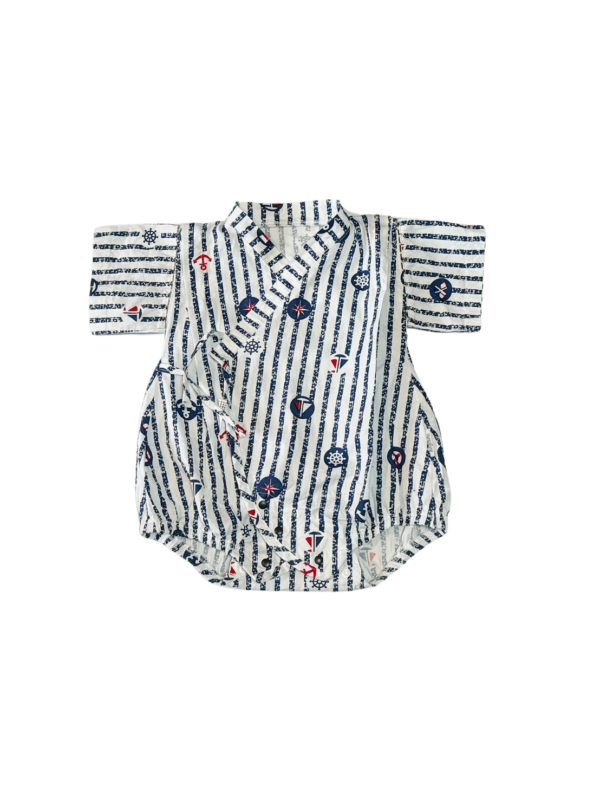 Augelute Baby童衣 海洋風薄短袖兒童甚平包屁衣 和服造型(80)