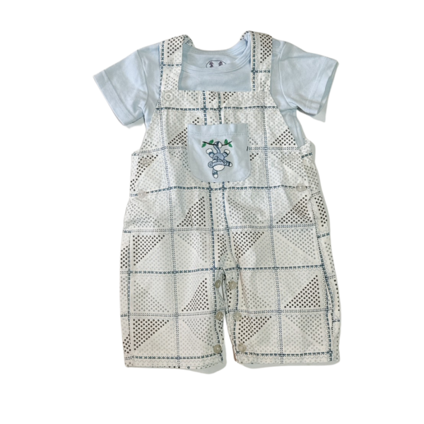 新生兒童裝藍色薄上衣吊帶造型連身褲二件組(0-3M)