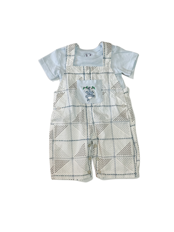 新生兒童裝藍色薄上衣吊帶造型連身褲二件組(0-3M)