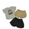 淺綠熊熊圖案男童短袖上衣&黑色格紋反摺短褲&Uniqlo卡其短褲三件組(90)