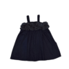 MINI J品牌童裝 深藍皺摺鬆緊花瓣造型平口吊帶女童長版上衣(135-145)