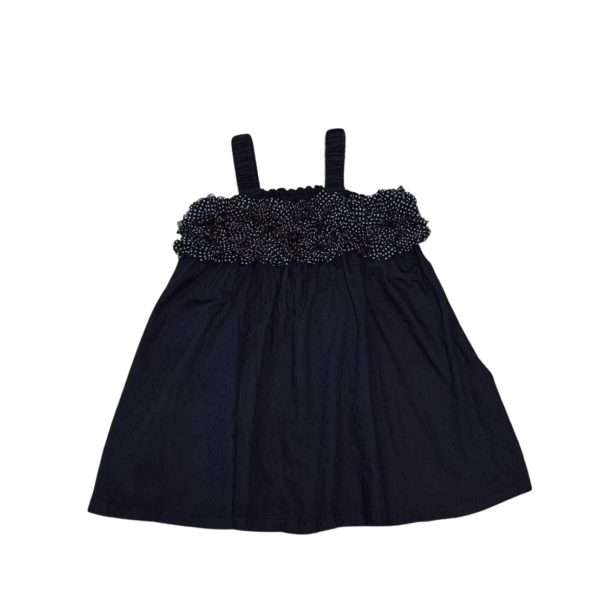 MINI J品牌童裝 深藍皺摺鬆緊花瓣造型平口吊帶女童長版上衣(135-145)